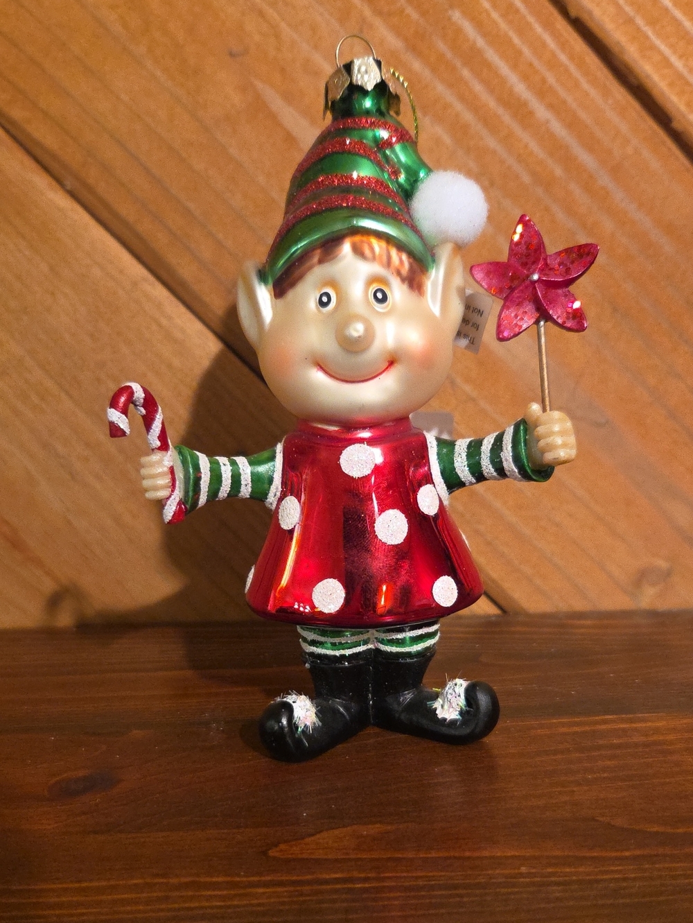 Holiday Elf Ornament in Red and Green - Unbranded